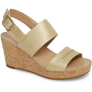 UGG Australia ELENA II METALLIC Womens Wedge Platform Sandals Size 8.5 Authentic